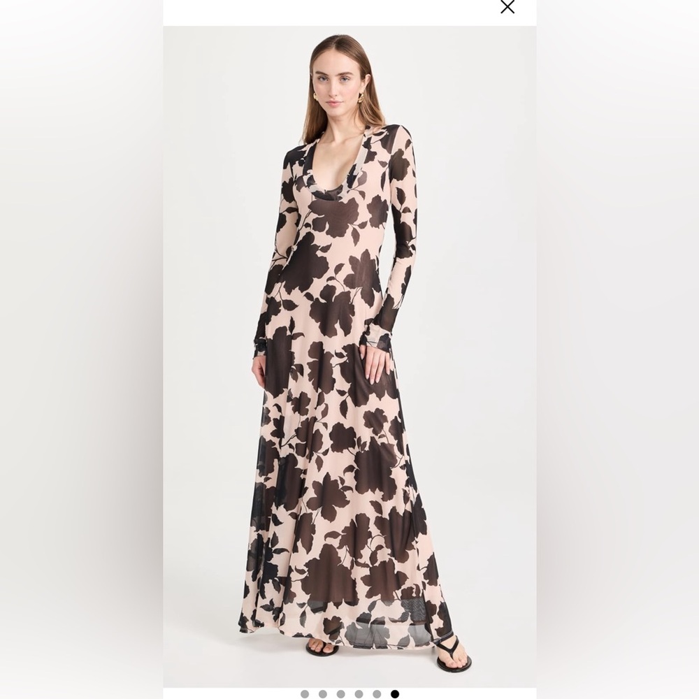 AFRM MONI MAXI Black and Cream Floral Long Sleeve Dress